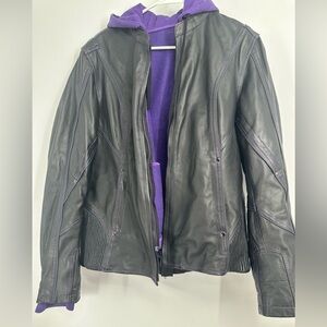 Ladies UNIK Ultra Heavy leather Motorcycle Jacket  Hooded Liner Sz XL